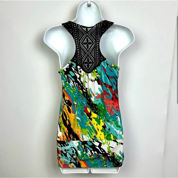 A. BYER crochet sleeveless top multicolor watercolor print - size Medium - Picture 5 of 11